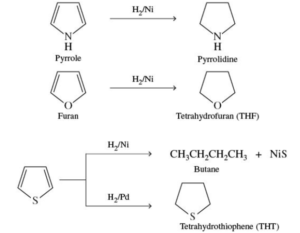 Reduction reactions of Pyrrole, Furan and Thiophene